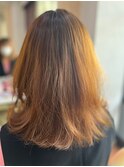 オレンジミルクティベージュオルチャンヘアハイトーン