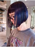 前下りボブ　ハイライト　ダブルカラー　ブルーバイオレット