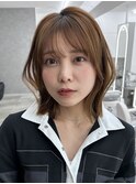 くびレイヤーボブルフネビージュ小顔ワンレンこなれミディ