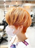 #20代#ひし形#丸みショート#オレンジベージュ#大人かわいい