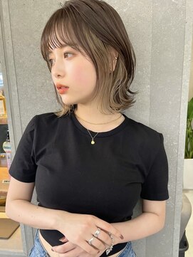 ロンドミラー 博多店(Lond Mirror) ミディアムヘア暗めカラーデザインカラーフェイスフレーミング