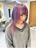 ウルフカット　デザインカラー　ピンク　ダブルカラー