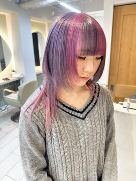 テトラ バイ ネオリーブ 横浜西口店(tetra by neolive) ウルフカット デザインカラー ピンク ダブルカラー