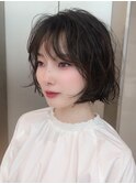 縮毛矯正くびれヘアアプリコットオレンジハイライトカラーボブ
