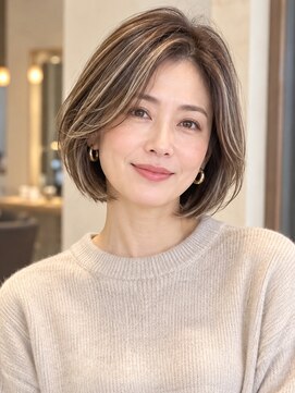 ノイ(neu) 大人ボブ/ショートボブ/白髪ぼかしハイライト/髪質改善/艶髪