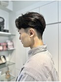韓国マッシュニュアンスパーマダウンパーマブルーブラックメンズ