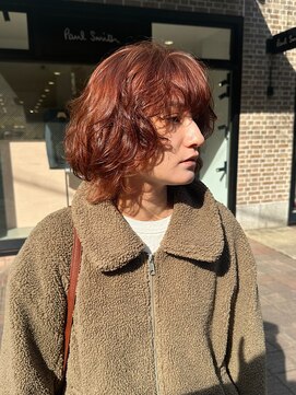 サラ 山口店(SARA) 切りっぱなしボブパーマ/ビビットオレンジカラー/似合わせカット
