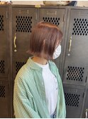 外ハネショートボブ ツヤ髪カジュアルオレンジベージュ暖色