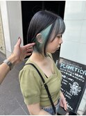 インナーカラーターコイズブルー透明感カラー暗髪グレージュ韓国