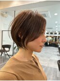 大人ラフウェーブ20代30代40代ボブブラウンスウィングショート
