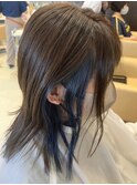 全体カラー+インナーカラー ブルー系/髪質改善Tr