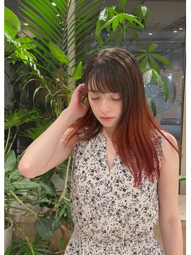 スタン 渋谷(Stam) オレンジデザインカラーハイトーンレイヤーロングブリーチカラー