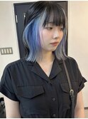 インナーカラー水色MIX パープルカラー ブリーチ