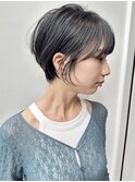 大人髪質改善カラー前下がり耳かけショートボブ丸みくびれ