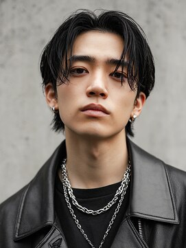 インブルーム(In Bloom) センターパート 縮毛矯正 ウルフ メンズカット 20代 10代 黒髪