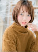 透明感マロンベージュツヤ髪前下がりミニボブh3越谷10代20代30代
