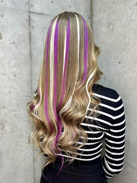 ガナンシア 横浜本店(ganancia) アッシュベージュ＋原色ハイライト編み込みエクステ