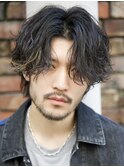 センターパートフェザーパーマシャドウパーマメンズパーマ