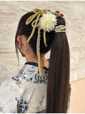 卒業式　袴ヘア　卒業式ヘア　ロング　水引　ストレート　大阪