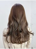 おくれ毛前髪カットオリーブベージュ韓国ヘアロング_ba557862