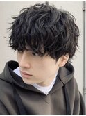 大分無造作ゆるめシャドウパーマメンズカットラウンドマッシュ