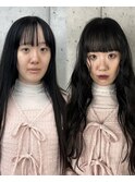 美髪カールピンクブラウンヘアメイクセミディ似合わせ前髪