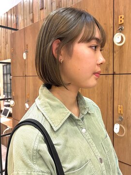 ラック 辻堂(LUCK) 【黒田】ブリーチなしダブルカラー/オリーブカラーボブ