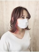 インナーカラー ピンクレッド 韓国風