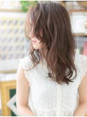 ★ミルクティーアッシュ波巻きかきあげロング20代30代40代★10