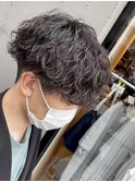 メンズパーマシャドウパーマセンターパートメンズマッシュウルフ
