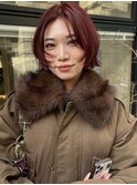 ミニボブ/ボルドー/モード/顔まわりレイヤー/担当者平井