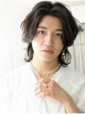 かき上げバングのエアリー脱力系ミディウルフヘアA草加20代30代