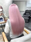 ミディアムレイヤーボブイメチェンピンクベージュ前髪