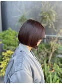 ぱつっとボブ×暖色カラー 顎ラインボブ レッドブラウンカラー