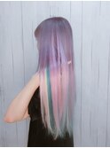 ペールパープル・水色メッシュ・淡色カラー・ケアブリーチ