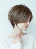 20代30代大人かわいい前髪カール小顔ショートボブシアカラー
