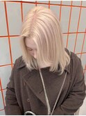 7165ブリーチ＆ダブルカラーホワイトブロンド韓国レイヤーボブ