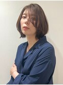 ベージュカラー ブリーチなし ワンレンボブ レイヤーカット