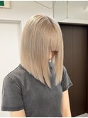 ボブ/切りっぱなしボブ/ケアブリーチ/ベージュ/ハイトーン