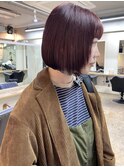 暖色ボブ_ワインレッド_パつっとボブ