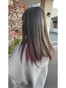 インナーカラー♪グレージュ×チェリーレッド