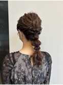 ヘアセット 無造作編み下ろし玉ねぎヘア 金箔 お呼ばれ