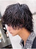渋谷波巻きスパイラルパーマメンズボブウルフ緩めシャドウパーマ