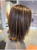 【大人ハイライト】立体感ミディアムボブハイライトカラー