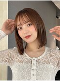顔周りカット/縮毛矯正/ダークブラウン/コーラルピンク/ボブ