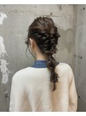 ロングヘアセット　編みおろし
