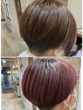 ネオリーブエム(Neolive em;) 【デザインカラー】根元外したブリーチ×ピンク