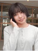 暗髪グレージュ 似合わせパーマ ショートパーマ 20代