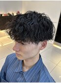 波巻きパーマ　マッシュパーマ　アッシュブラック