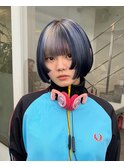 ミニボブカット顔まわりカット姫カットブルーシルバーカラー
